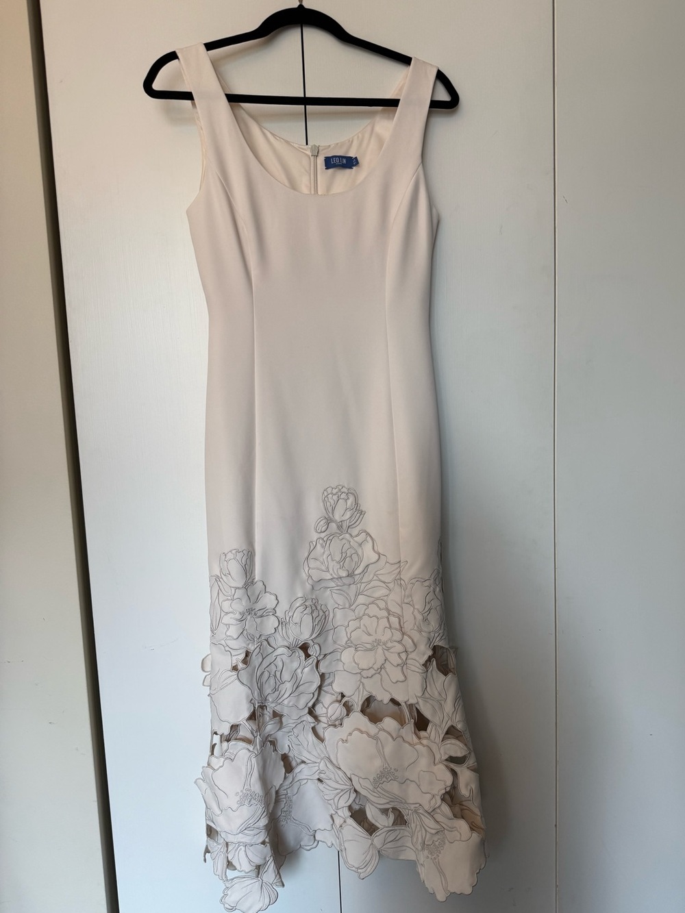 White Floral Appliqué Dress by Leo Lin